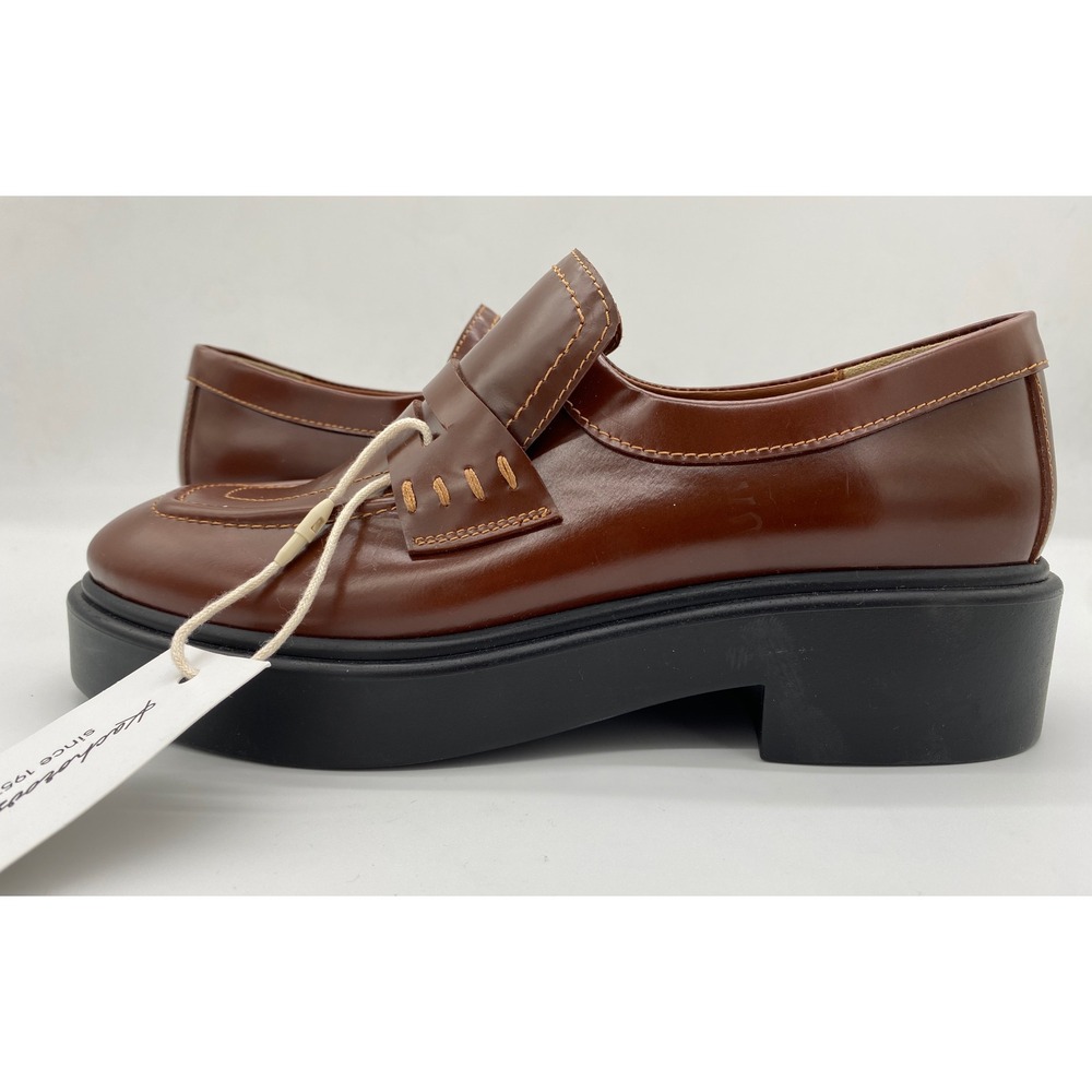 Kachorovska Brown Leather Platform Loafers Square Toe Chunky Shoes EU 37 NEW - Picture 3 of 6